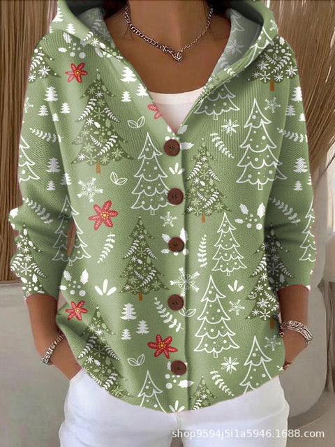 New black button hooded cardigan women's pure leisure fashion sweater jacket women's Christmas m302115