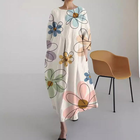 Robe longue ample à imprimé floral rétro pour femme m300916 