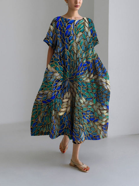 Robe ample à col ras du cou et manches courtes pour femme, haut de gamme, imprimée, m301052
