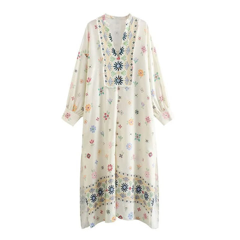 Robe imprimée en lin mélangé m300692 