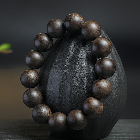 Bracelet de perles de Bouddha en bois d'agar indonésien Darakan submergé 108 perles de chapelet 8 mm bracelet en bois d'agar en matériau ancien m3331276 