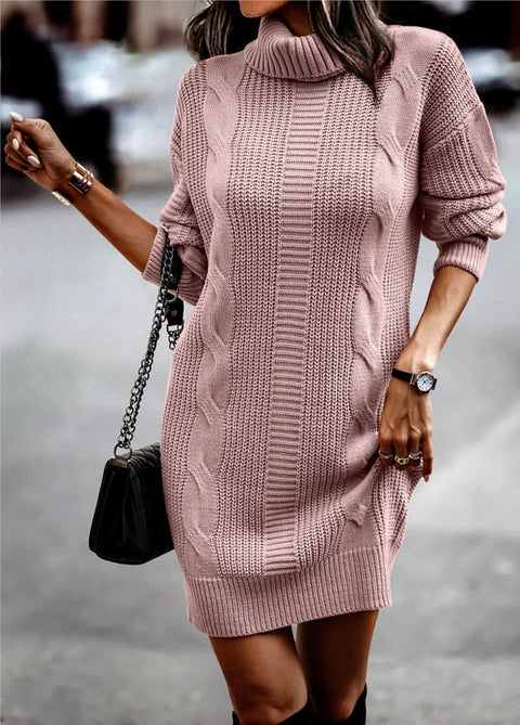 Damenkleid mit hochgeschlossenem, langärmeligem Pullover und Hüftwickel m300500 