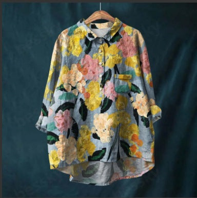 Chemise à manches longues en lin et bambou, à revers, polyvalente et tendance, m301040