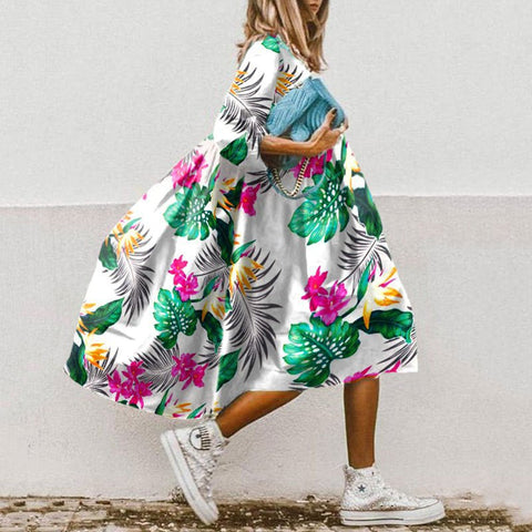 Robe décontractée à manches longues et col rond, taille ample, imprimée, M300179 