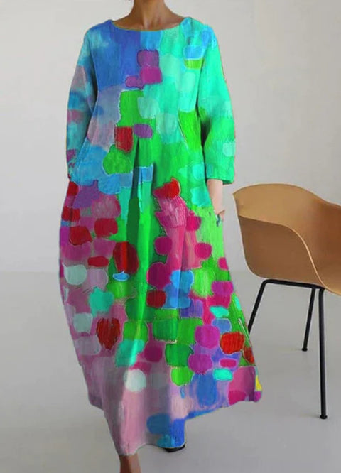 Robe longue ample à imprimé floral rétro pour femme m300916 