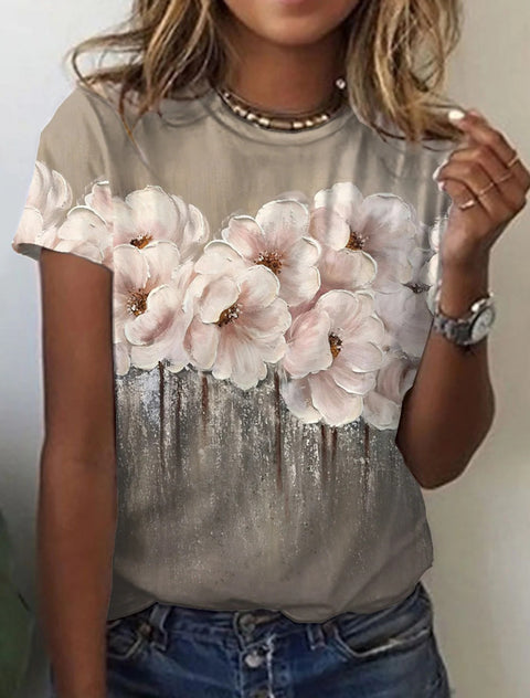 Damen T-Shirt rosa blau grün Blumendruck Kurzarm m300912 