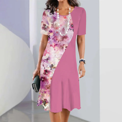 Robe ample à col rond et imprimé numérique pour femme, décontractée et tendance, M300038 