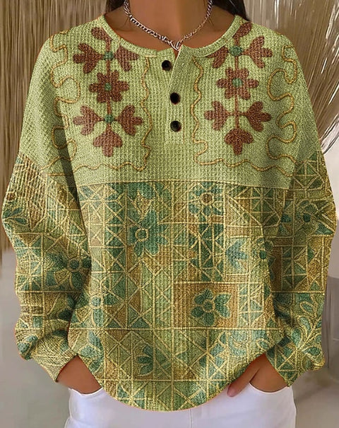 Retro casual 3D digital printing three-button stand-up collar fashion women's top FF303394 03