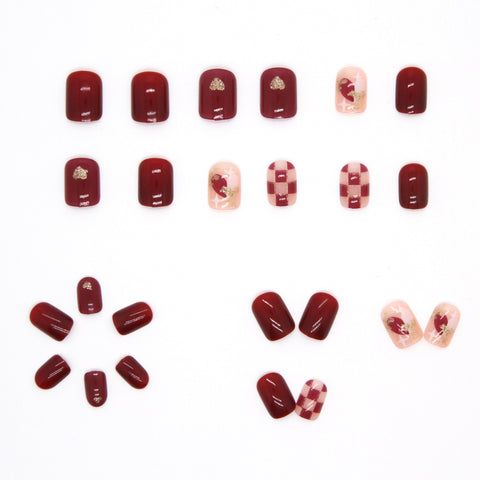 Porter un faux ongles amovible morceau de manucure d'amour en damier blanc rouge chérie m55010557 
