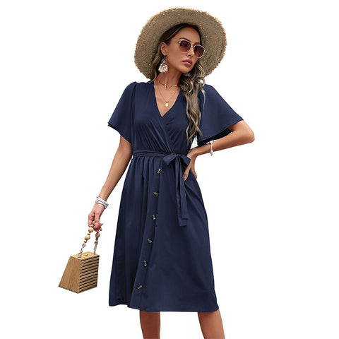 Robe à lacets et manches en corne pour femme M300852 