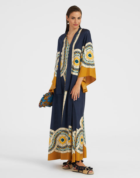 New summer print seven-quarter sleeve stand-up collar dress m301881