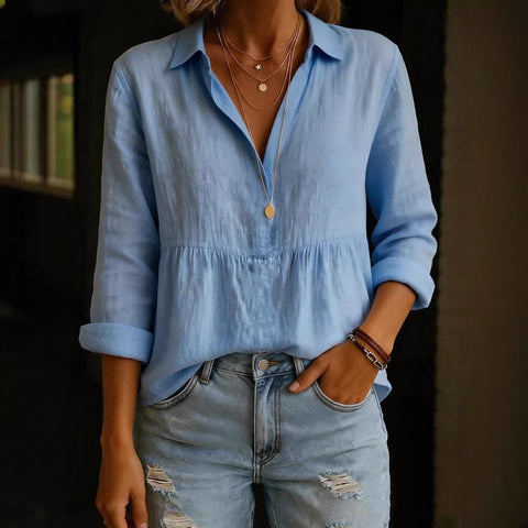 Women's casual loose fashion solid color cotton blend long sleeve pullover shirt m302337