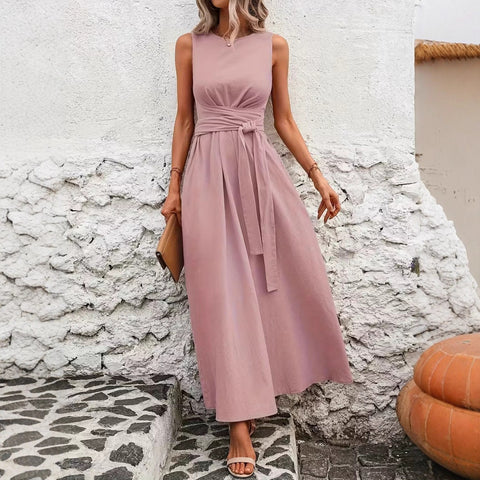 Solid color casual strap sleeveless cotton dress m302806