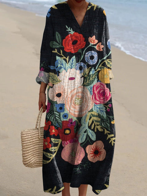 Robe décontractée à manches imprimées en 3D pour femme, motif floral, m301071