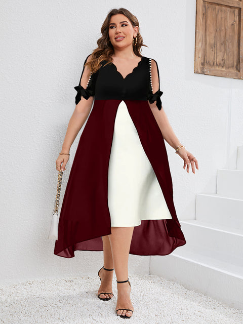 Robe en deux pièces à col en V et manches mi-longues irrégulières m300022 