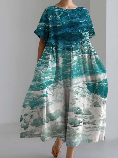 Robe ample à col ras du cou et manches courtes pour femme, haut de gamme, imprimée, m301052
