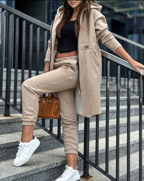 Lässiges zweiteiliges Set aus Fleecepullover und -jacke mit Kapuze m300682 