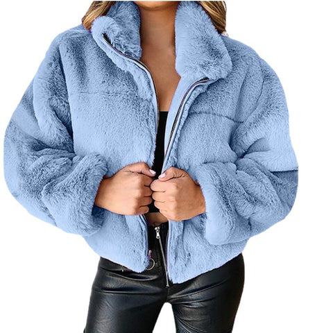 Cardigan zippé en fausse fourrure de lapin pour femme, veste chaude en peluche, automne et hiver, m300353