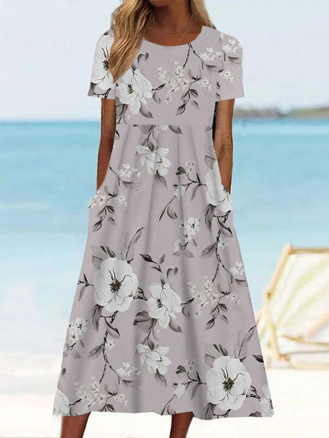 Robe trapèze décontractée à col rond et taille moyenne pour femme, nouvelle collection d'été, imprimée, m300040 