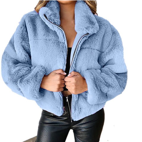Cardigan zippé en fausse fourrure de lapin pour femme, veste chaude en peluche, automne et hiver, m300353