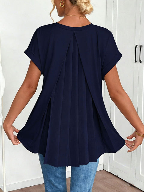 Back pleated V-neck short-sleeved top m302624