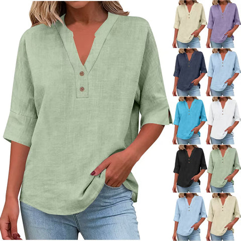 Summer solid color stand-up collar button-down medium-sleeved women's shirt m302791