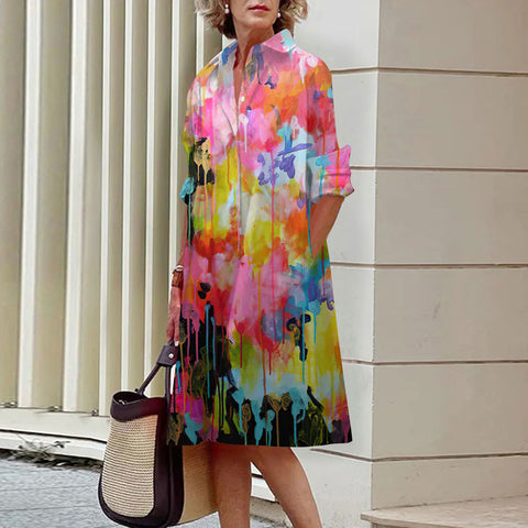 Robe chemise à boutons ouverts à une rangée, motif floral, impression numérique 3D, style vent doux, m300914 