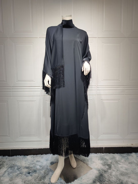 Robe de soirée haute couture à manches chauve-souris et pompons pour femme m301183 