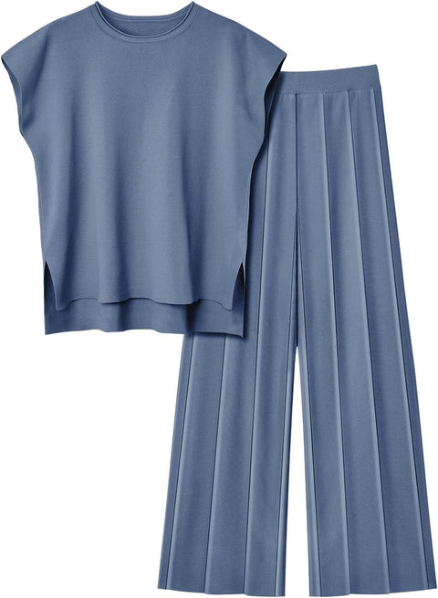 Women's knitted casual suit sleeveless vest knitted sweater + wide-leg pants two-piece set m301592