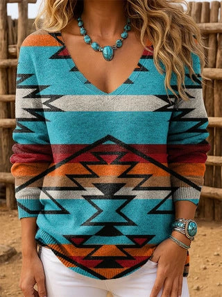 Shoulder V-neck Long Sleeve Pullover 3D Digital Printing Women's Top T-Shirt FF303430 03
