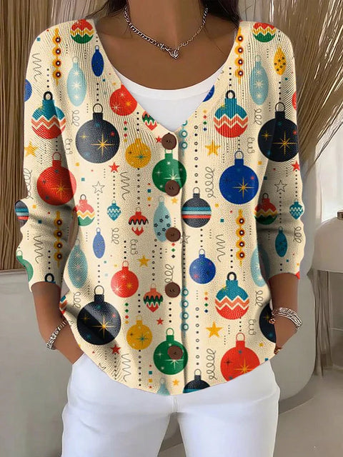 Button women's printed long-sleeved top m302156