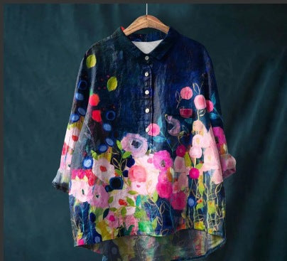 Chemise à manches longues en lin et bambou, à revers, polyvalente et tendance, m301040