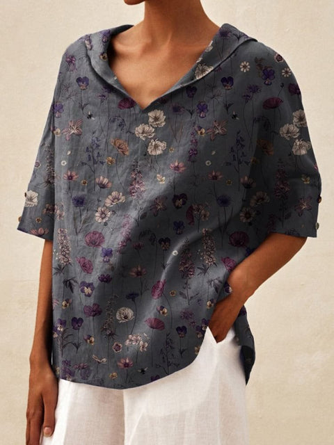 Solid color cotton and linen loose hooded top T-shirt m302700