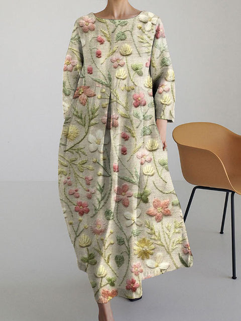 Robe ample à col ras du cou et manches longues imprimée haut de gamme m301044
