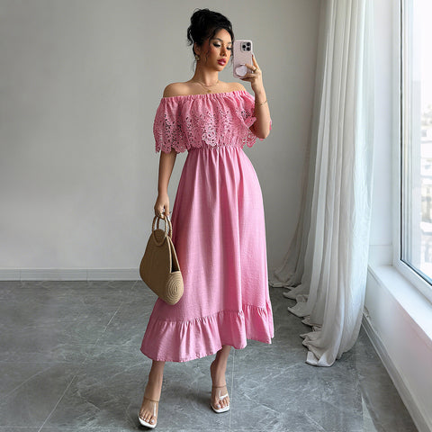 Robe longue élégante coupe-vent à épaules dénudées en forme de A m301401 
