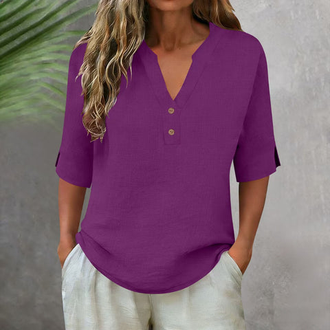 Summer solid color stand-up collar button-down medium-sleeved women's shirt m302791