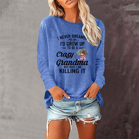 T-shirt ample à manches longues et col rond pour femme, imprimé commerce extérieur, M300920 