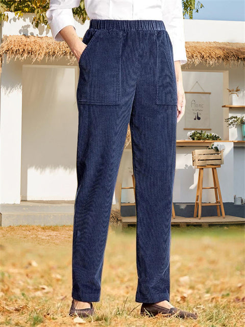 Women's solid color elastic waist striped straight casual pants women's m301568