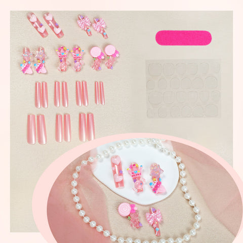 Porter des coussinets à ongles Nail art en forme de longue pipe à eau Accessoires en forme de nœud de bonbon tridimensionnel Coussinets à ongles 24 pièces