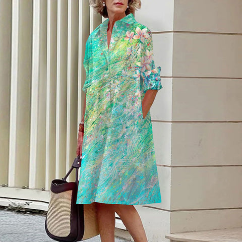 Robe chemise à boutons ouverts à une rangée, motif floral, impression numérique 3D, style vent doux, m300914 
