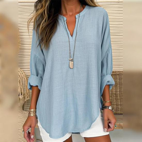 T-shirt d'été à manches longues et col en V pour femme, style décontracté, manches longues, m301363 