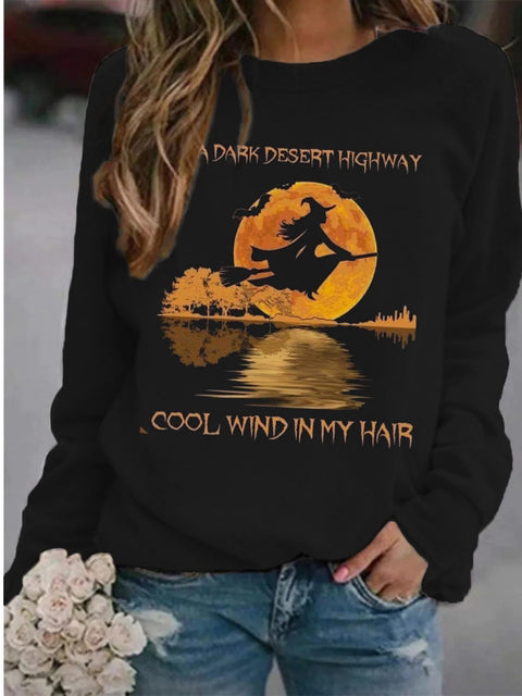 Rundhals-T-Shirt Damen Langarm Lose bedrucktes Oberteil m300648 