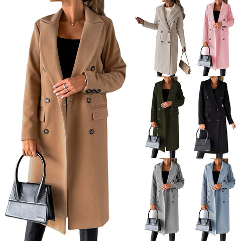 Jacket versatile woolen coat solid color long sleeve double breasted pocket m300579