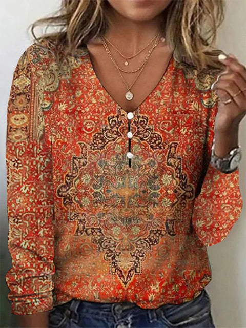 Pull-shirt à manches longues et col en V avec boutons nacrés et étoiles tie-dye m300609 