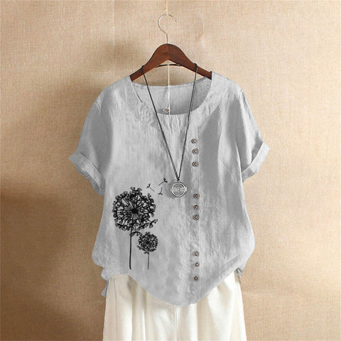 Large size casual loose cotton and linen short-sleeved pullover T-shirt cotton and linen women's clothing large size women's clothing m302737