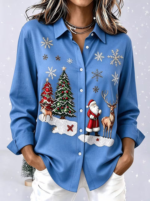 Santa Claus Reindeer Print Long Sleeve Shirt FF303510