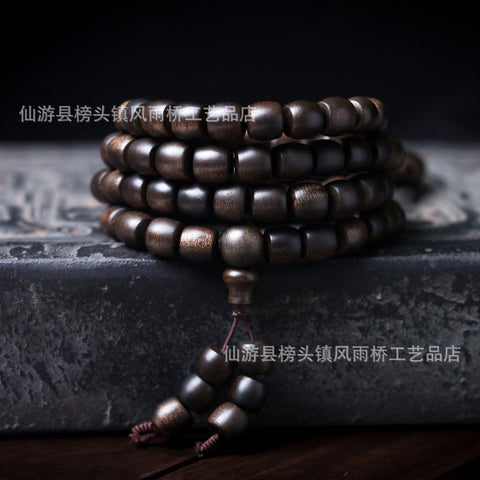 Bracelet en bois d'agar noir Qinan, immergé dans l'huile, de haute qualité, 108 perles de Bouddha, bijoux faits main, m3331277 