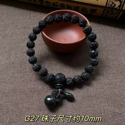 Bracelet de perles de Bouddha en jujube frappé par la foudre, bracelet Wenwan en bois gravé de perles de main de mantra à six caractères m3331239