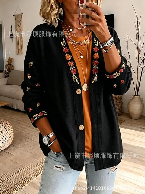 Thick needle irregular geometric element button cardigan hooded sweater jacket FF303363