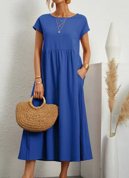 Robe ample sans manches en coton et lin avec poches m301061 